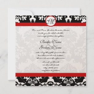 Invitation Floral Vintage noir et blanc Mariage damassé