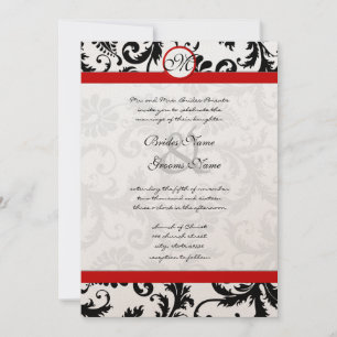Invitation Floral Vintage noir et blanc Mariage damassé