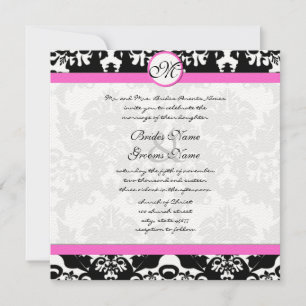 Invitation Floral Vintage noir et blanc Mariage damassé