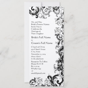 Invitation Floral Vintage noir et blanc Mariage damassé