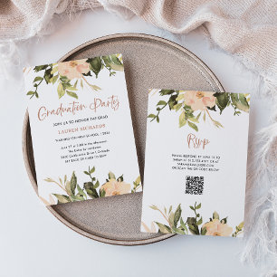 Invitation Floral vintage Partie de graduation du code QR