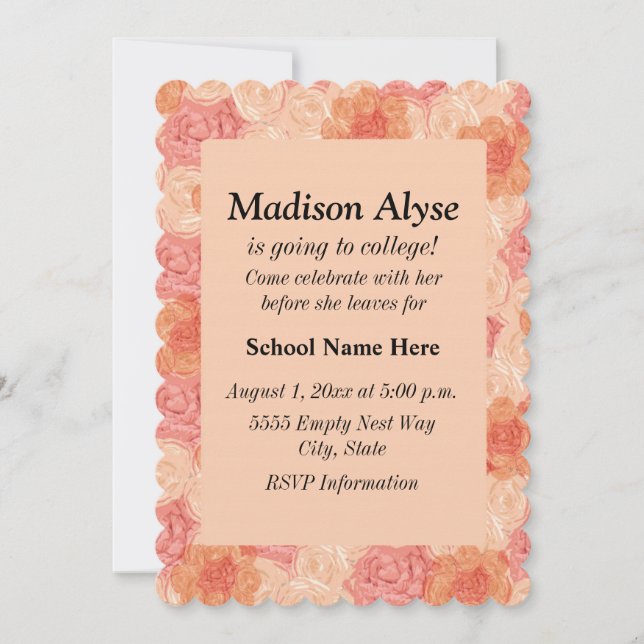 Invitation Floral vintage Peach "Off To College" (Devant)