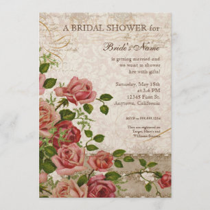 Invitation Floral vintage rose de Fête de la mariée de thé