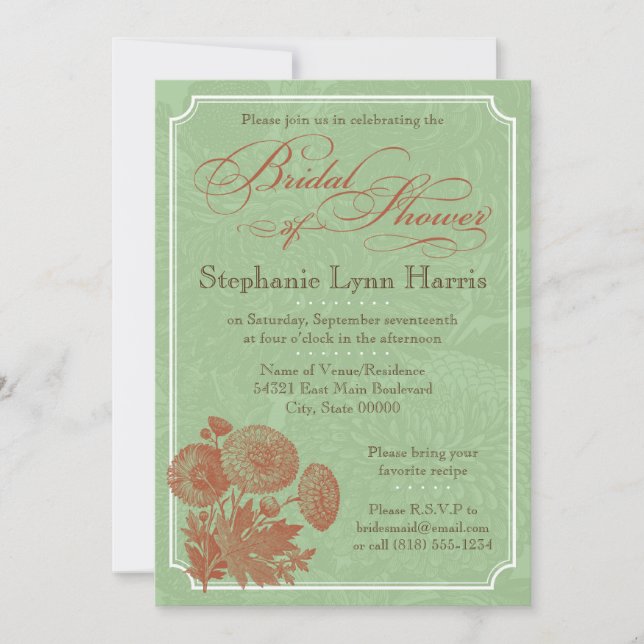 Invitation Floral Vintage (Sage et Citrouille) (Devant)