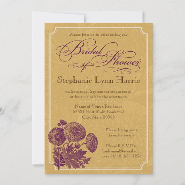 Invitation Floral vintage (Tan et prune) (Devant)