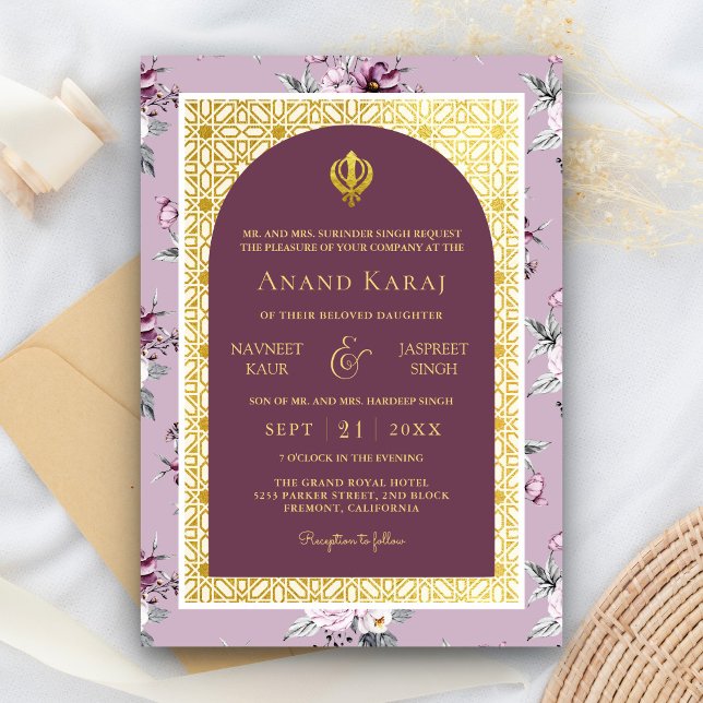 Invitation Floral violet Anand Karaj Punjabi Sikh Mariage (Créateur téléchargé)