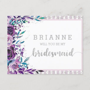 Invitation Floral Violet & Argent Serez-Vous Ma Femme D'Accue