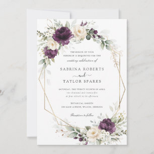 Invitation Floral violet blanc Plum vert Mariage or