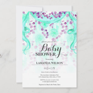 Invitation Floral violet et Turquoise Baby shower bannière