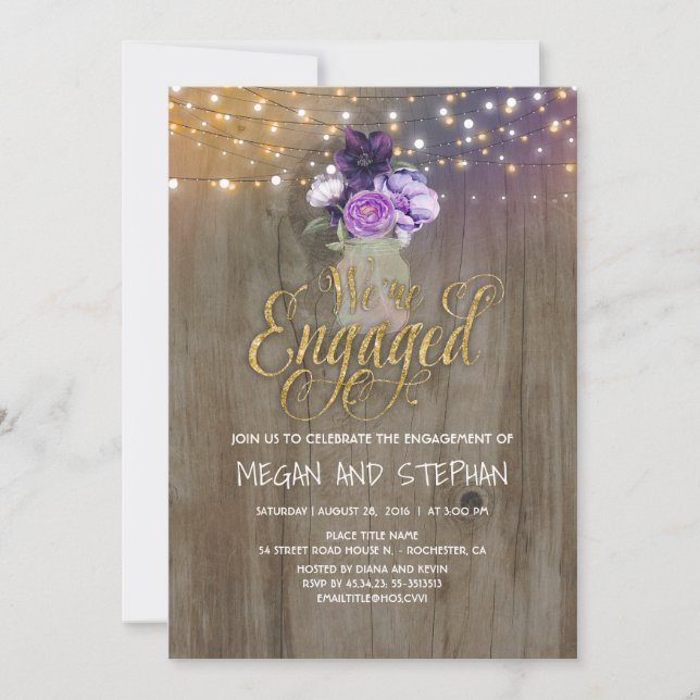 Invitation Floral violet Mason Jar Rustique Engagement (Devant)