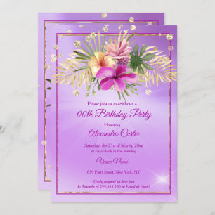Invitation Floral violet or Hibiscus fête d'anniversaire