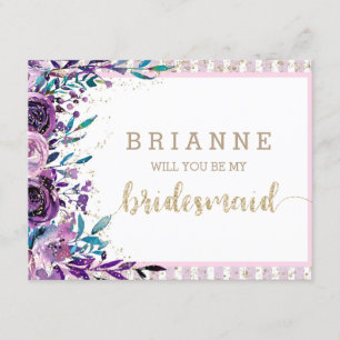 Invitation Floral Violet & Or Serez-Vous Ma Femme D'Accueil