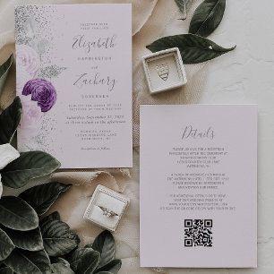 Invitation Floral violet Parties scintillant argent Lilac QR