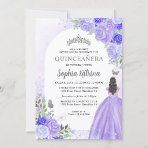 Invitation Floral Violet princesse Anniversaire Quinceanera