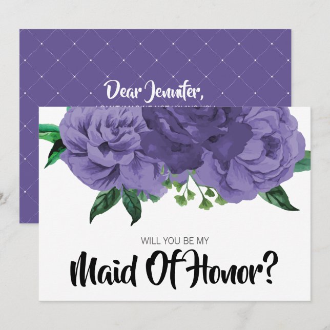Invitation Floral Violet violet Be My Maid of Honor Card (Devant / Derrière)