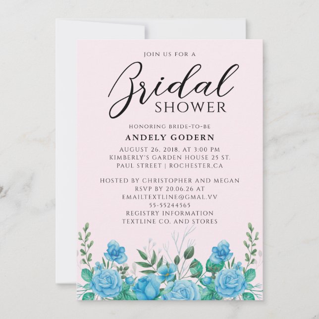 Invitation Floral Watercolor Bridal Shower (Devant)
