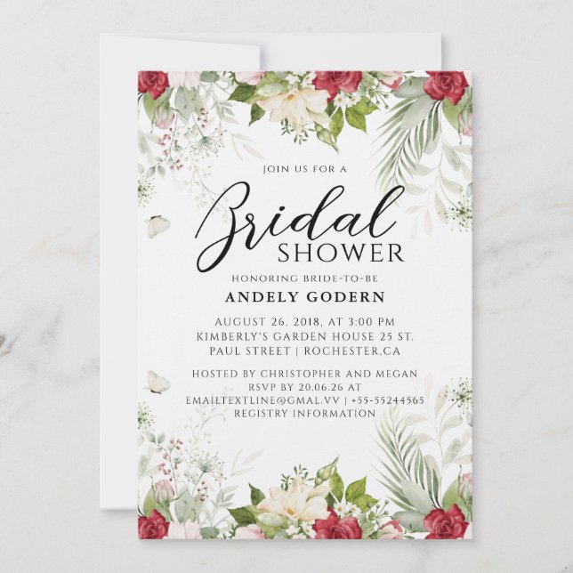 Invitation Floral Watercolor Bridal Shower (Devant)