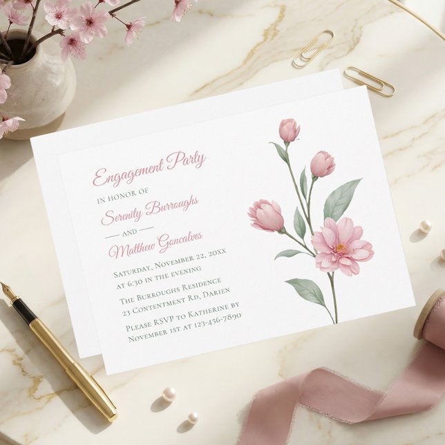 Invitation Floral Watercolor Pink Sage Engagement Party (Créateur téléchargé)