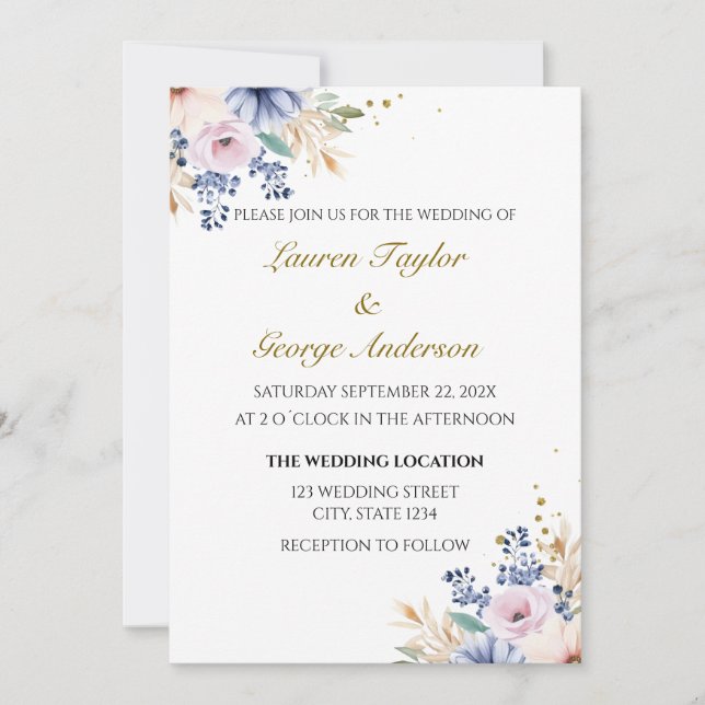 Invitation Floral wedding invitation, wedding invite (Devant)