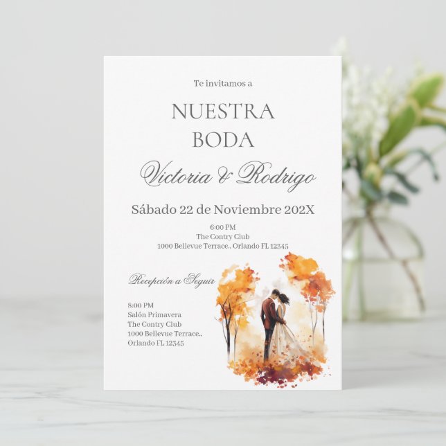 Invitation Floral Wedding invite in Spanish (Debout devant)