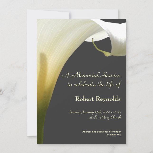 Invitation Floral White Calla Memorial Funeral Service (Devant)