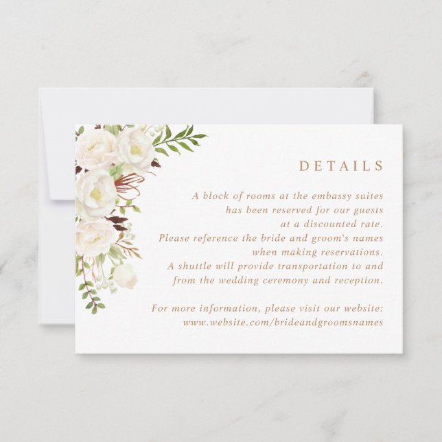Invitation Floral White Greenery Bois rustique Détails du Mar (Devant)