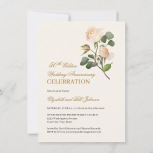 Invitation Floral White Rose Gold 50e anniversaire Mariage