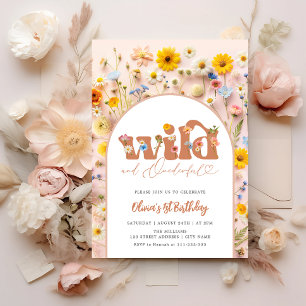 Invitation Floral Wild & Onederful Girl 1er anniversaire