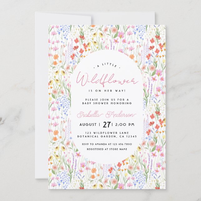 Invitation Floral Wildflowers Spring Summer Pink Baby Shower (Devant)
