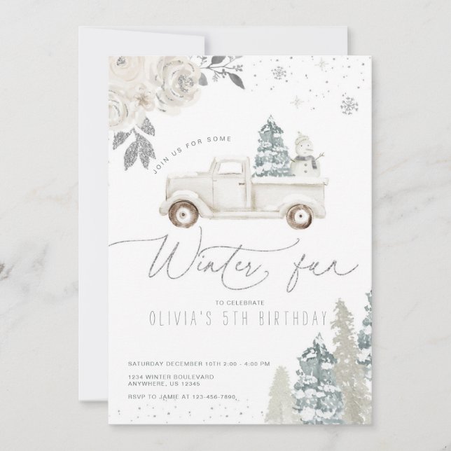 Invitation Floral Winter Snowman fête d'anniversaire (Devant)