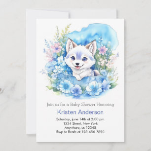 Invitation Floral Wolf Enchanted Woodland Boy Baby shower