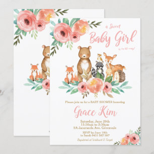 Invitation Floral Woodland Animaux Baby shower Forest Girls