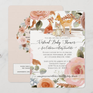 Invitation Floral Woodland Deer Fox Baby Girl Douche virtuell