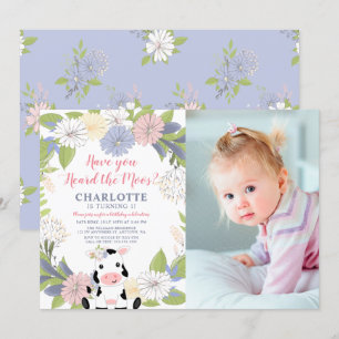 Invitation Floral Wreath Girl Vache 1er anniversaire Photo
