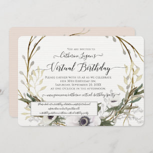Invitation Floral Wreath Grey Blush Rustic Virtual Anniversai