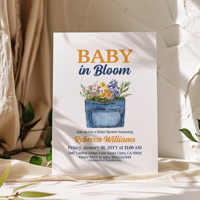 Invitation Floral Yellow Denim Pocket Baby In Bloom Shower (Créateur téléchargé)