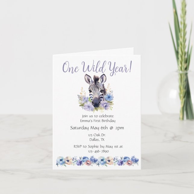 Invitation Floral Zebra Anniversaire (Devant)