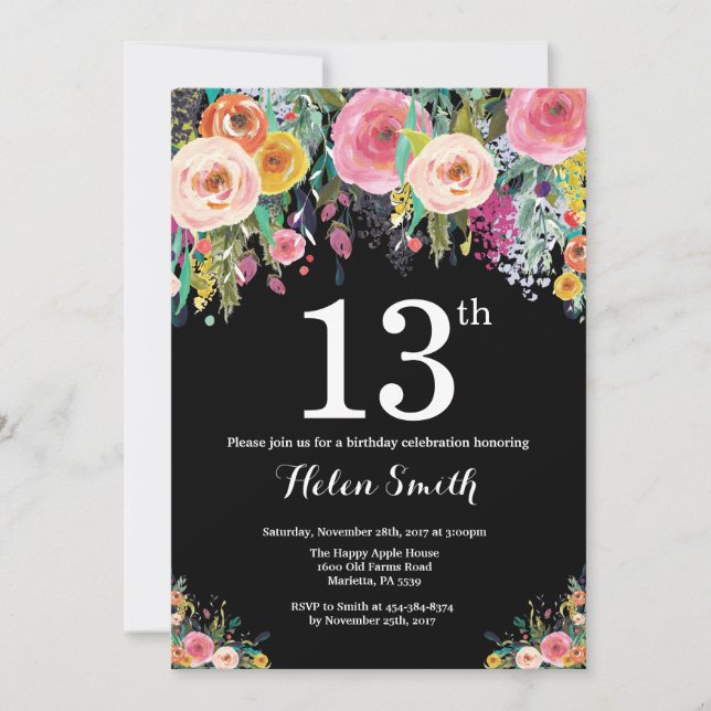 Invitation Florale 13e anniversaire (Devant)