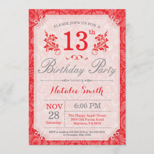 Invitation Florale 13e anniversaire Red for Women
