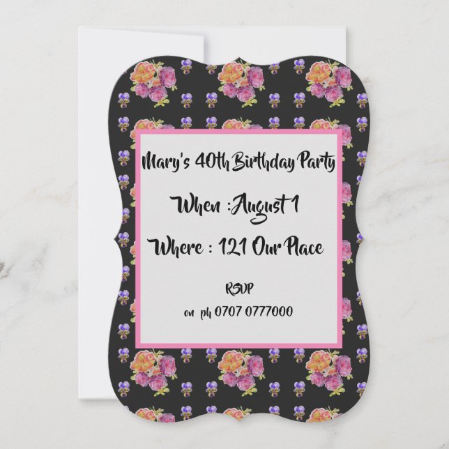 Invitation Florale 40 ans Anniversaire Roses de Ca (Devant)