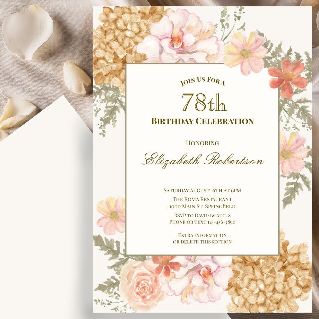 Invitation Florale 78ème Anniversaire Couleurs d'A (Créateur téléchargé)