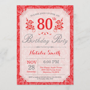 Invitation Florale 80e anniversaire Red for Women