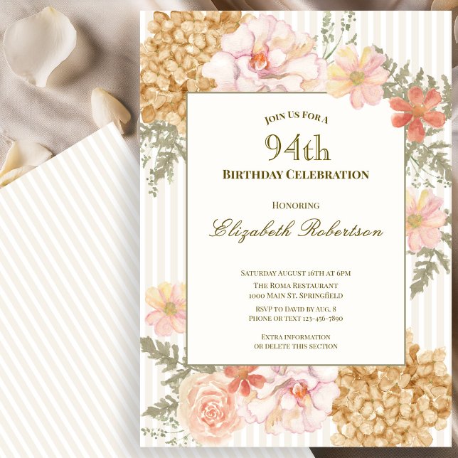Invitation Florale 94e Anniversaire Couleurs d'Aut (Créateur téléchargé)
