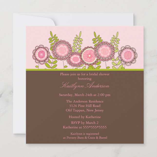 Invitation florale à la mode de Fête de la mariée (Devant)