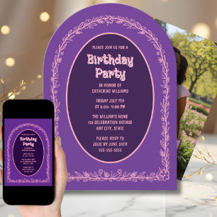 Invitation Florale Anniversaire Pink Purple Arché