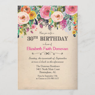 Invitation Florale Aquarelle 30e Anniversaire