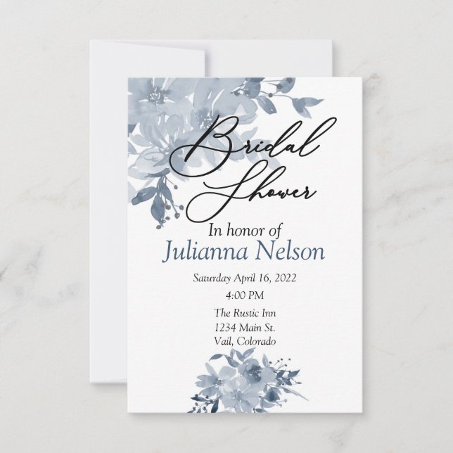Invitation florale aquarelle bleue (Devant)