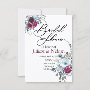 Invitation florale aquarelle bleue et burgundy