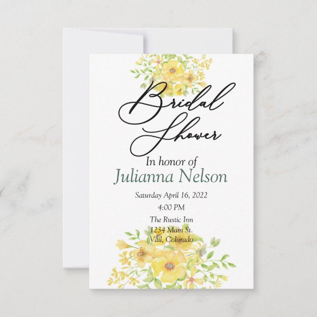 Invitation florale aquarelle jaune (Devant)