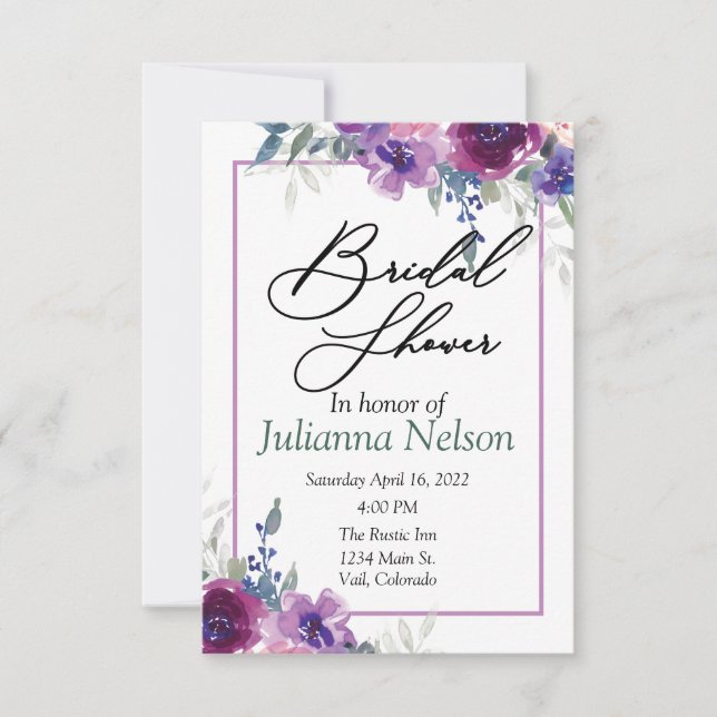 Invitation florale aquarelle mauve et pourpre (Devant)